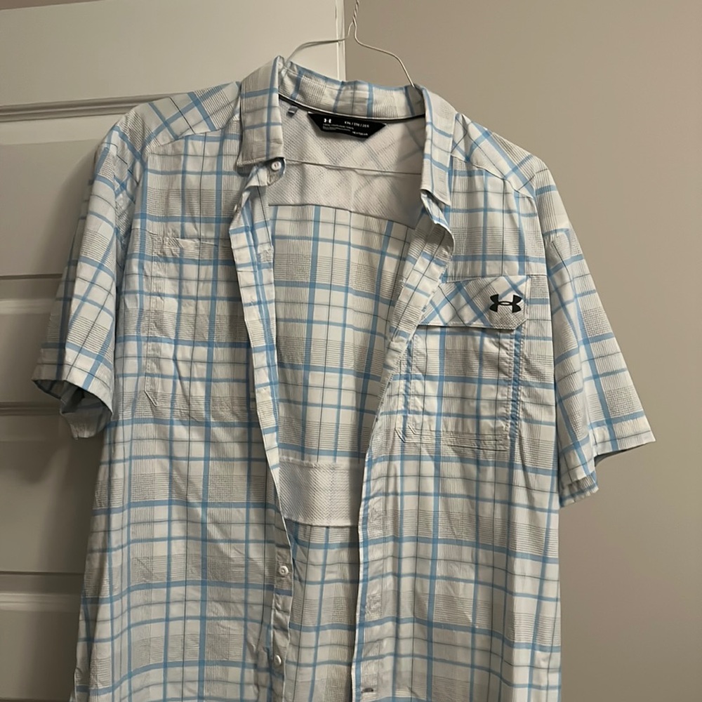 Blue and White Loose Fit Fishing Shirt